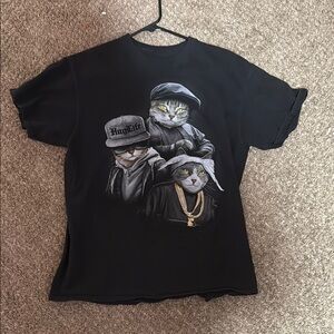 Black T-Shirt with Cat Graphic